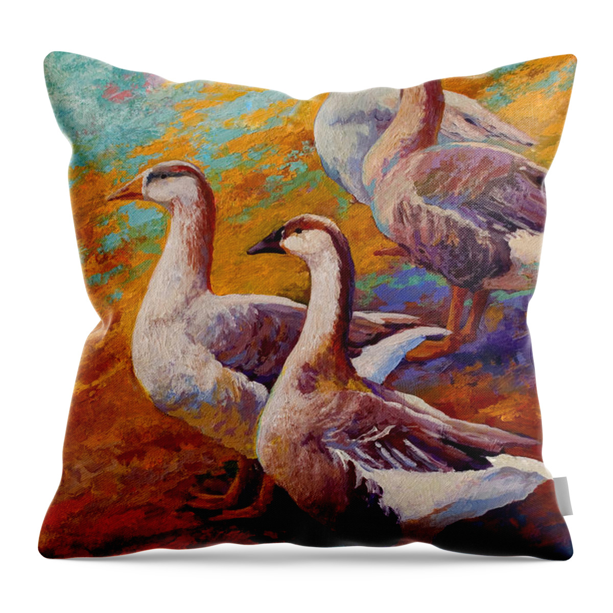 Geese Throw Pillow featuring the painting A Gaggle Of Four by Marion Rose