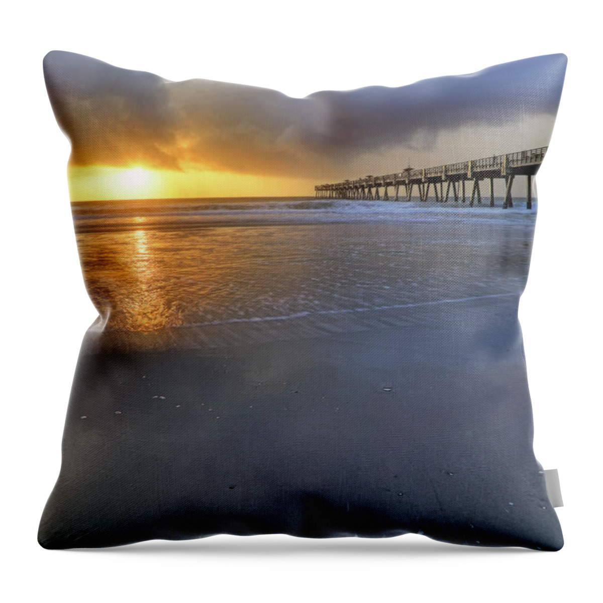 Florida Throw Pillow featuring the photograph A Jacksonville Beach Sunrise - Florida - Ocean - Pier by Jason Politte