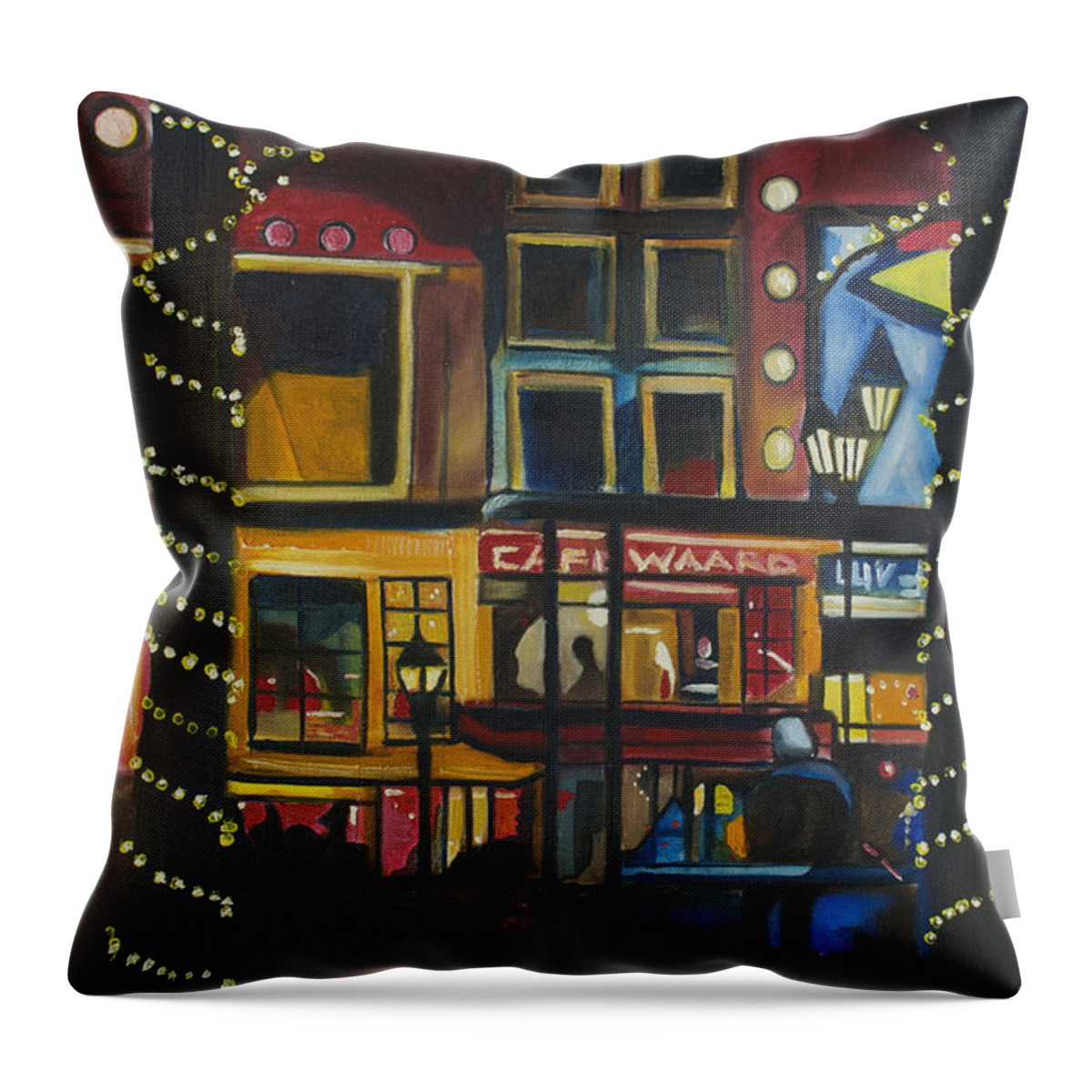 Cityscape Throw Pillow featuring the painting A Moment in Dam by Patricia Arroyo