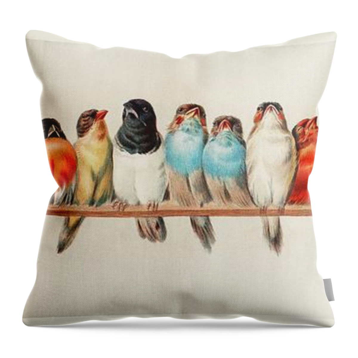 Wooden Throw Pillow featuring the painting A Perch of Birds, 1880 by Vincent Monozlay