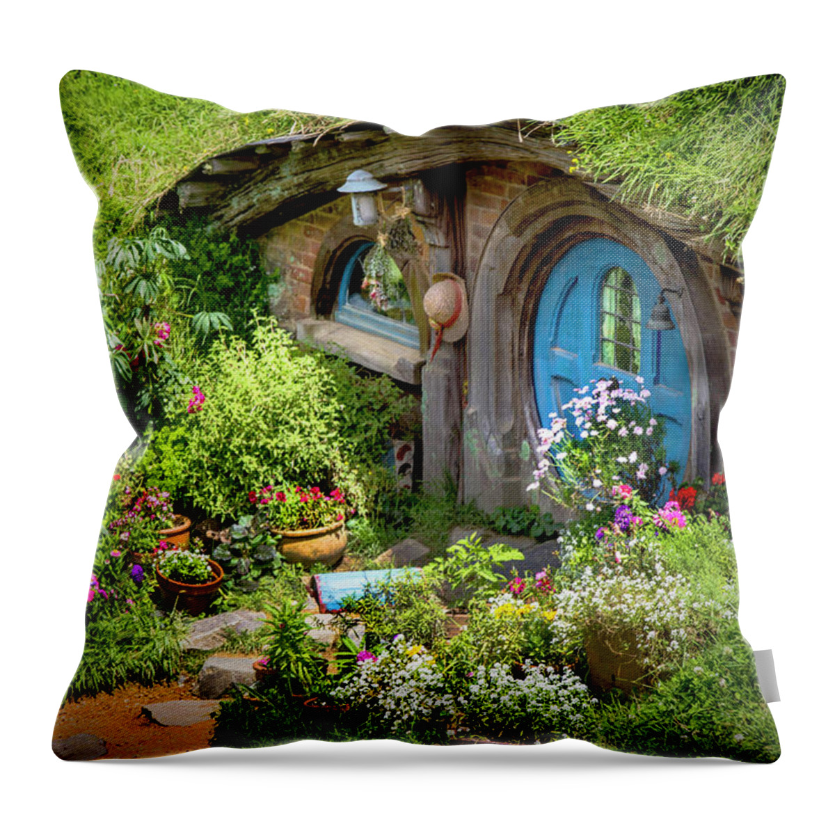 Hobbits Throw Pillow featuring the photograph A Pretty Hobbit Hole by Kathryn McBride