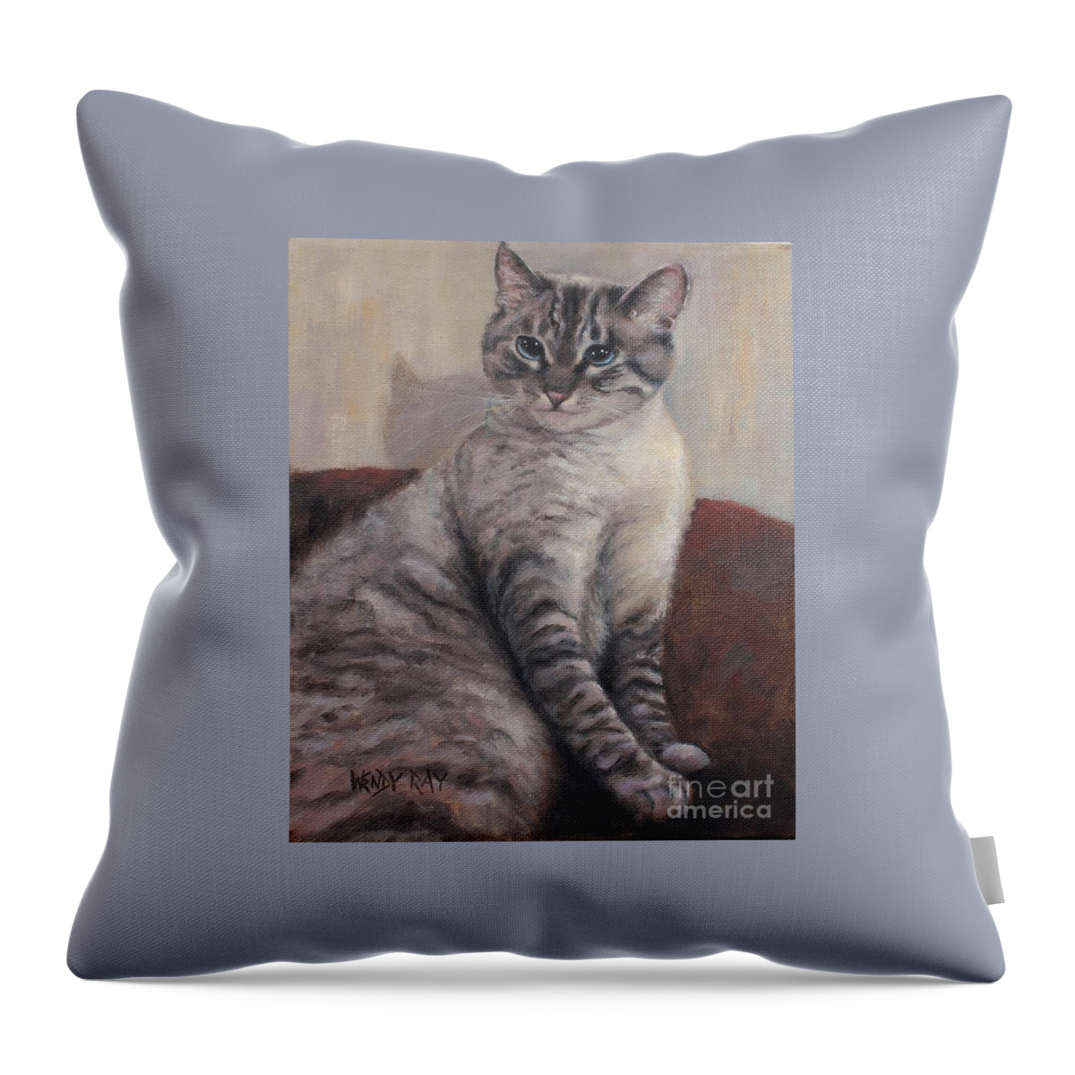 Cat Throw Pillow featuring the painting A Regal Pose by Wendy Ray