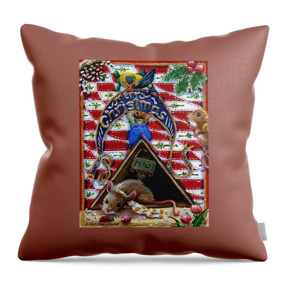 Mice Throw Pillow featuring the painting A Sign of Christmas by Jacquelin L Vanderwood Westerman