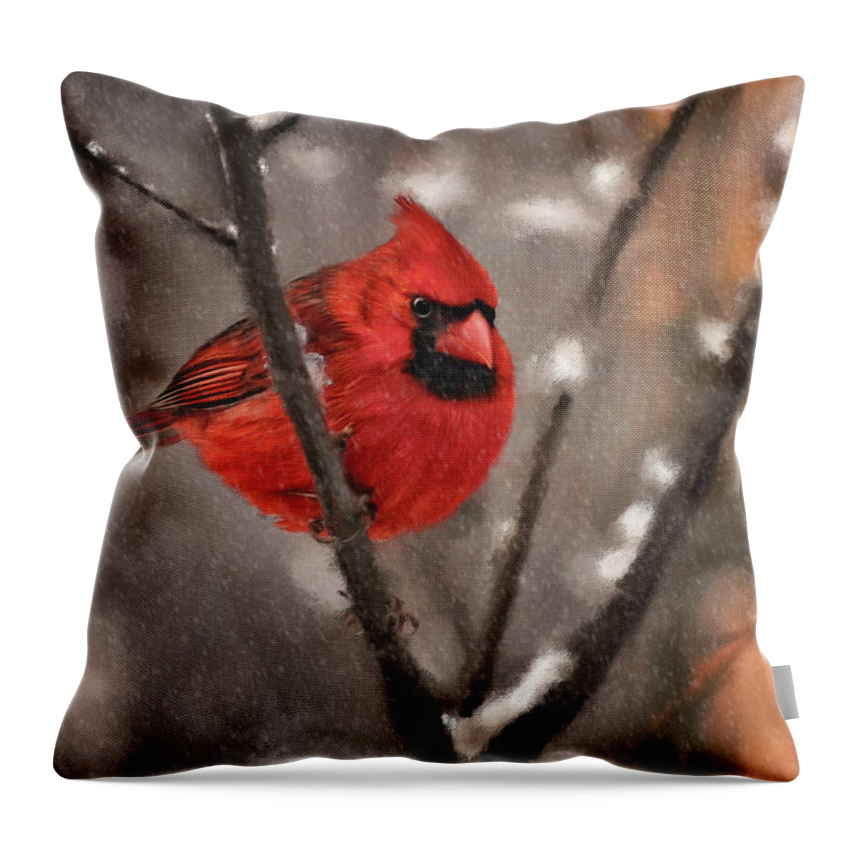 Cardinal Throw Pillow featuring the digital art A Spot Of Color by Lois Bryan