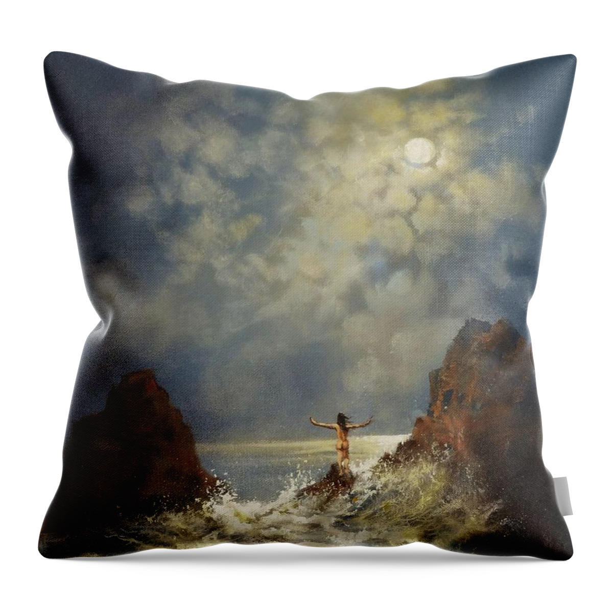 Sorceress Throw Pillow featuring the painting A Summoning by Tom Shropshire