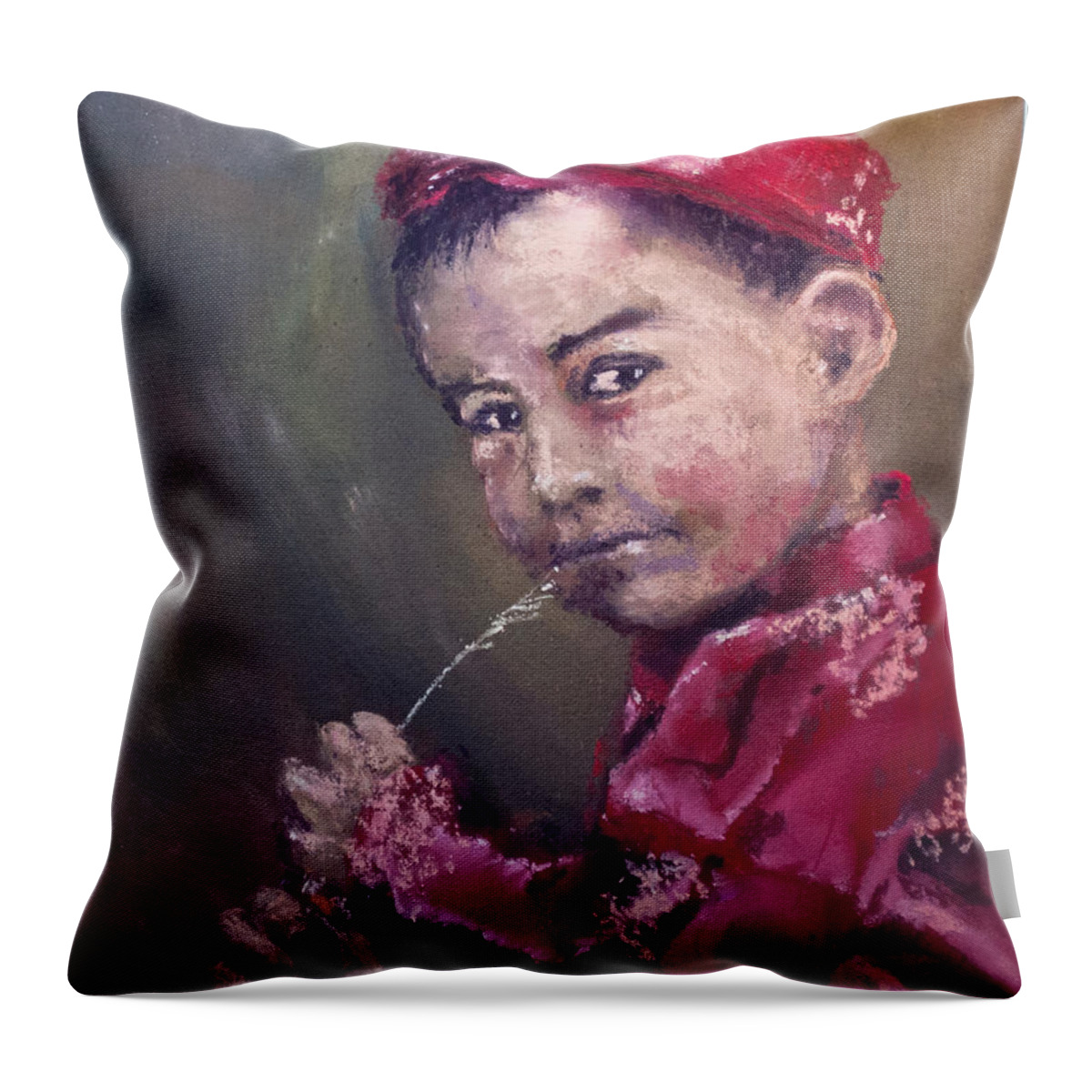 Vietnamese Throw Pillow featuring the pastel A Taste Of Royalty by Jim Fronapfel