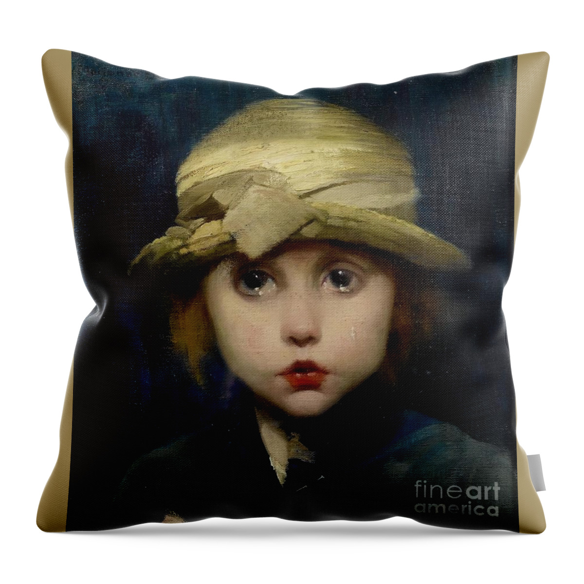 Marianne Stokes - A Tearful Child. Little Girl Throw Pillow featuring the painting A Tearful Child by MotionAge Designs