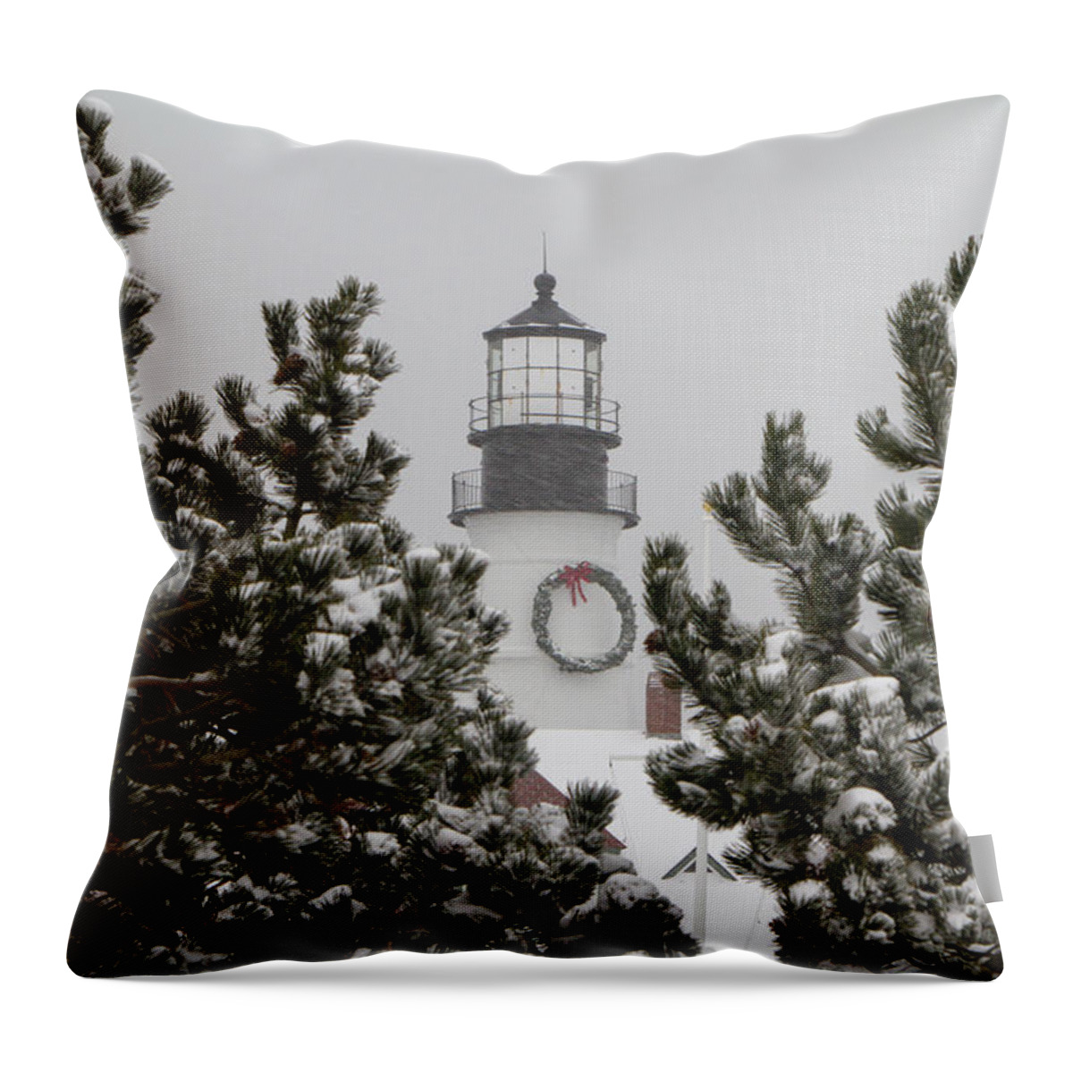 Snow Throw Pillow featuring the photograph A View of the Portland Head Light by Darryl Hendricks