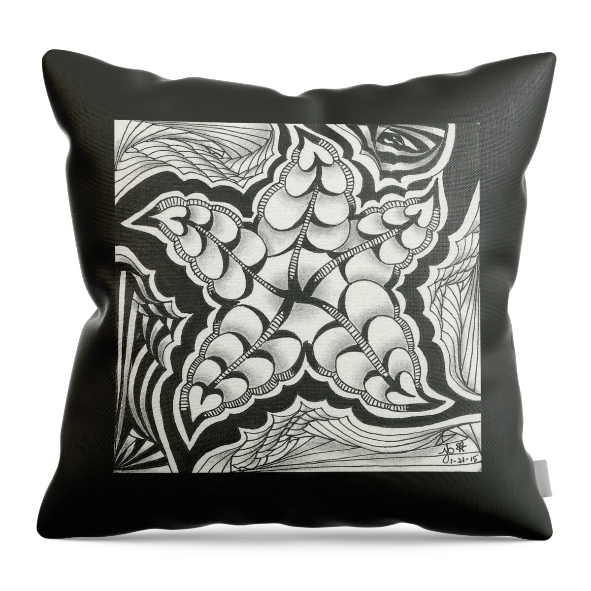 Zentangle Throw Pillow featuring the drawing A Woman's Heart by Jan Steinle
