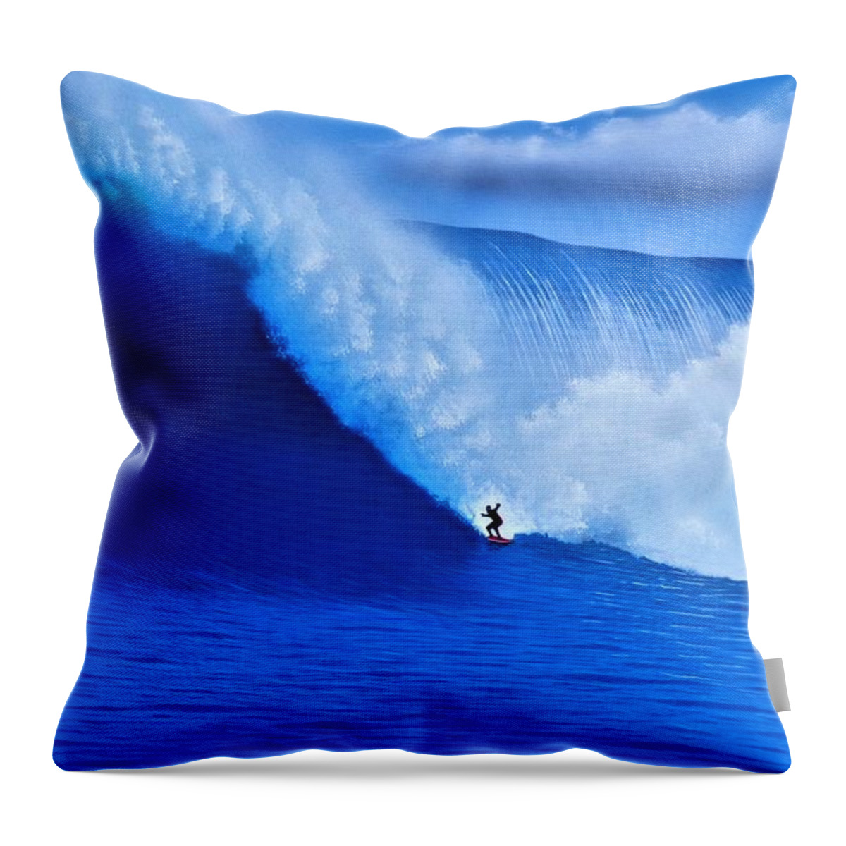 Surfing Throw Pillow featuring the painting Jaws - Biggest Ever PADDLED by John Kaelin