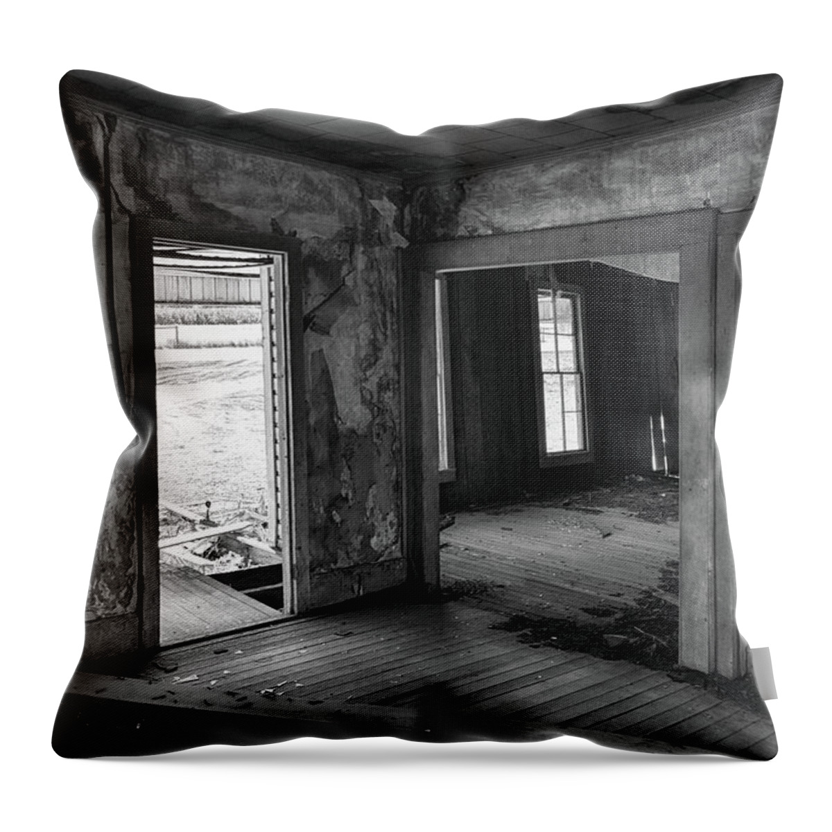Black And White Throw Pillow featuring the photograph Abandoned #2 by Bonnie Bruno