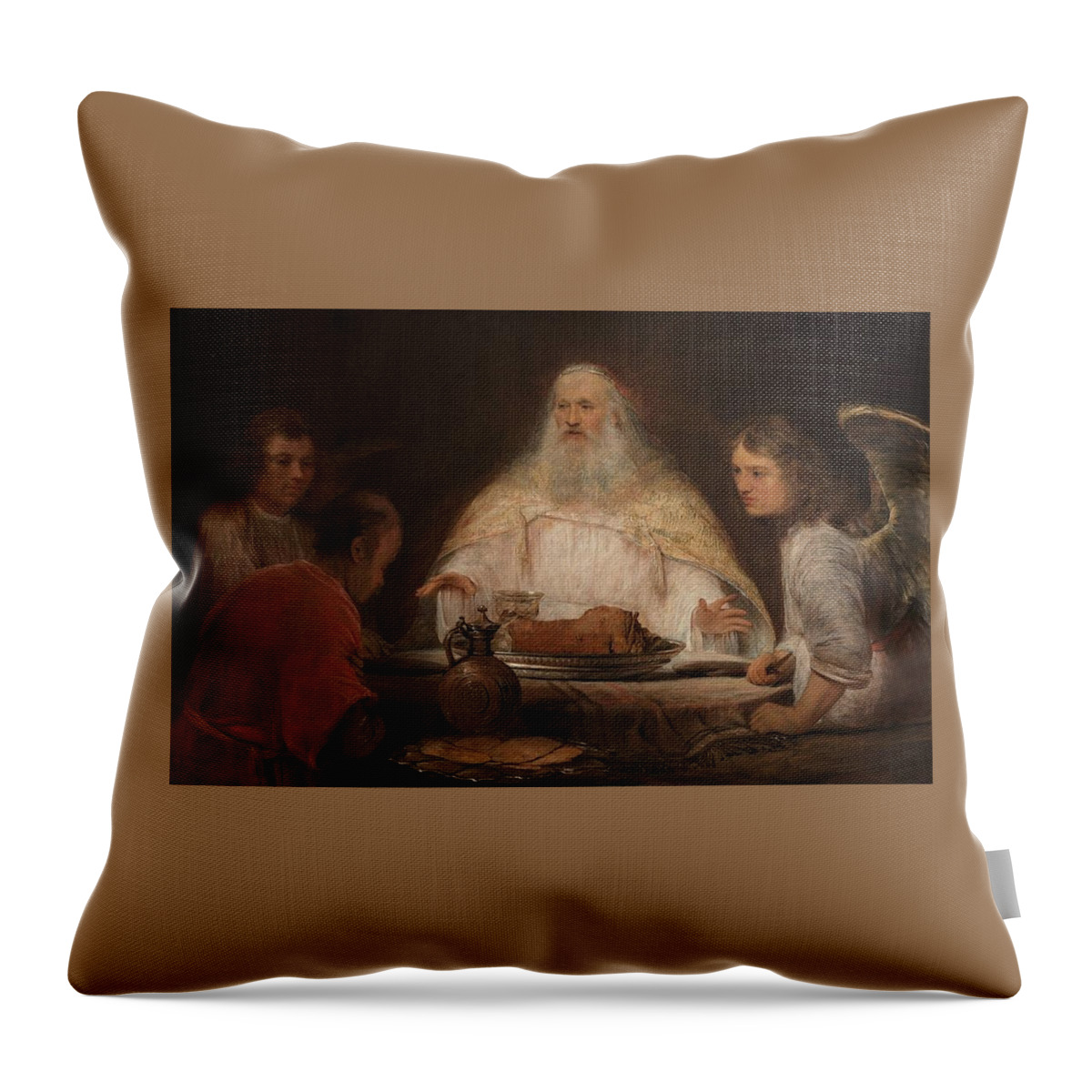 Abraham And The Angels Throw Pillow featuring the painting Abraham and the Angels by MotionAge Designs