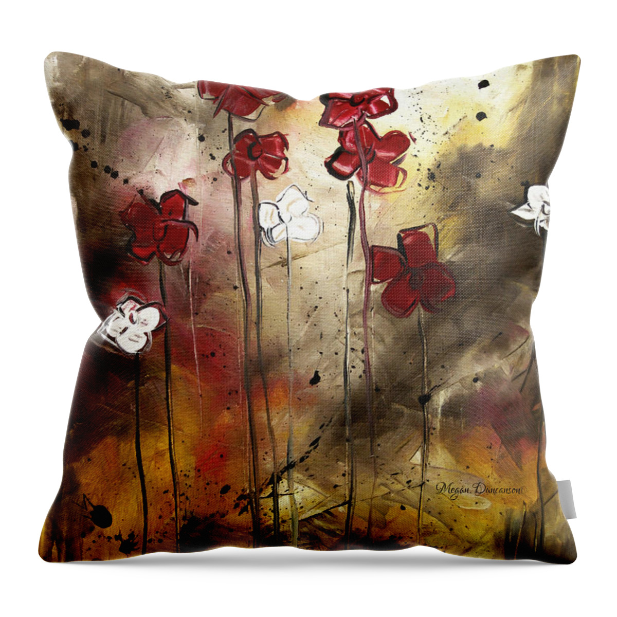 Abstract Throw Pillow featuring the painting Abstract Art Original Flower Painting FLORAL ARRANGEMENT by MADART by Megan Duncanson
