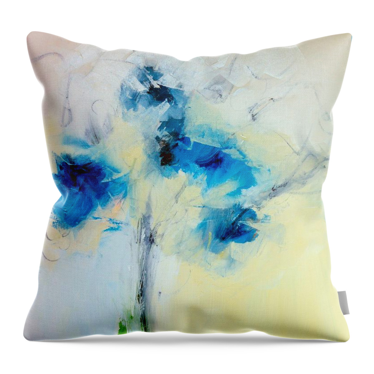 Abstract Throw Pillow featuring the digital art Abstract Blue Bouquet Floral Painting by Lisa Kaiser
