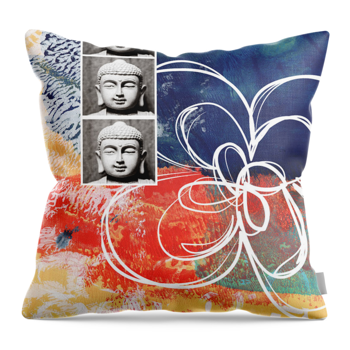 Buddha Throw Pillow featuring the mixed media Abstract Buddha by Linda Woods