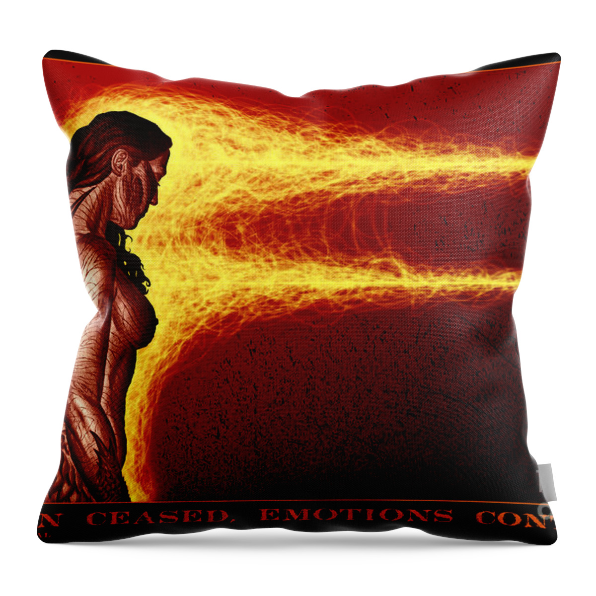 Tony Koehl Throw Pillow featuring the mixed media Action Ceased, Emotions Continue by Tony Koehl