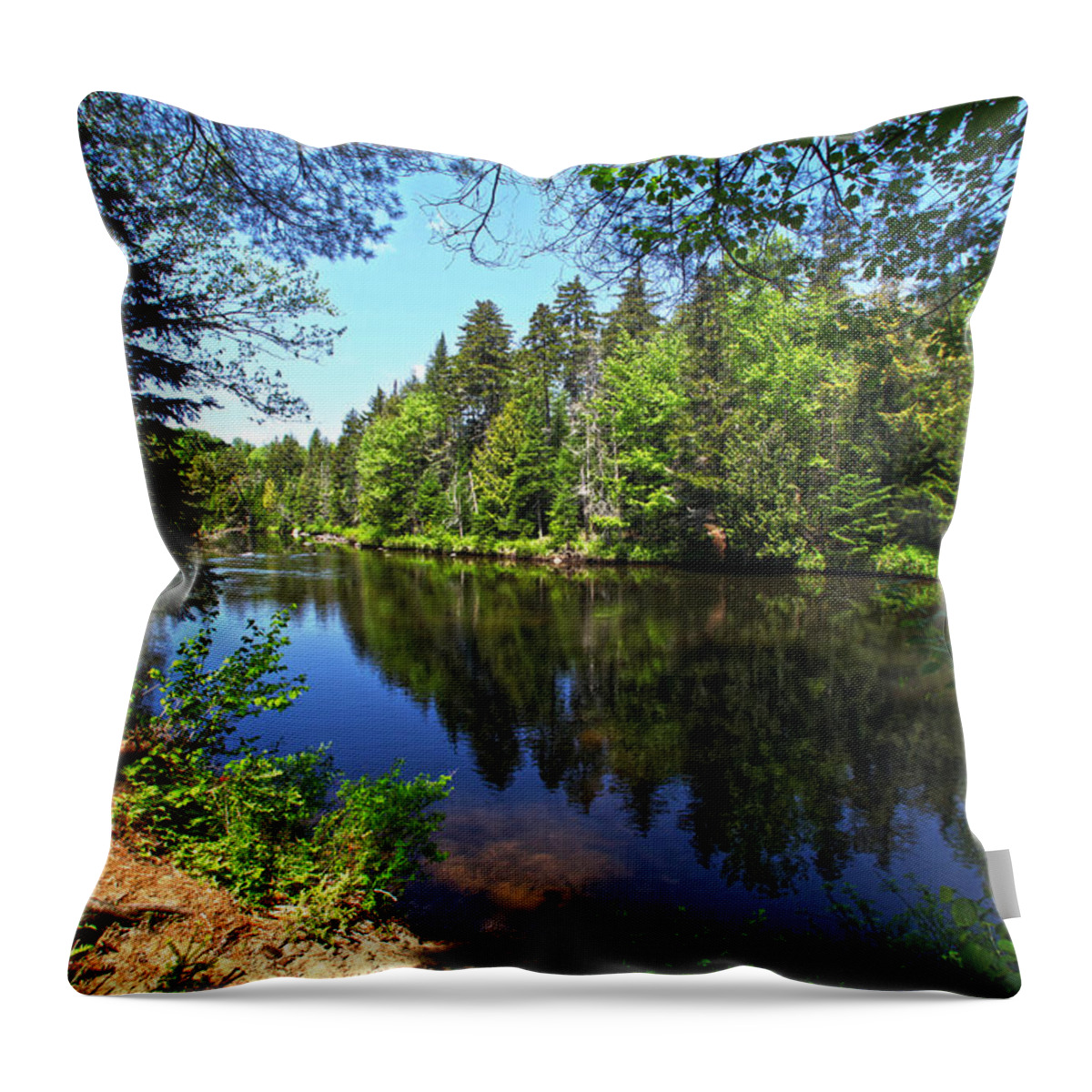 Adirondack Lake Water Pond Trees Pine Throw Pillow featuring the photograph Adirondack Waters by Robert Och