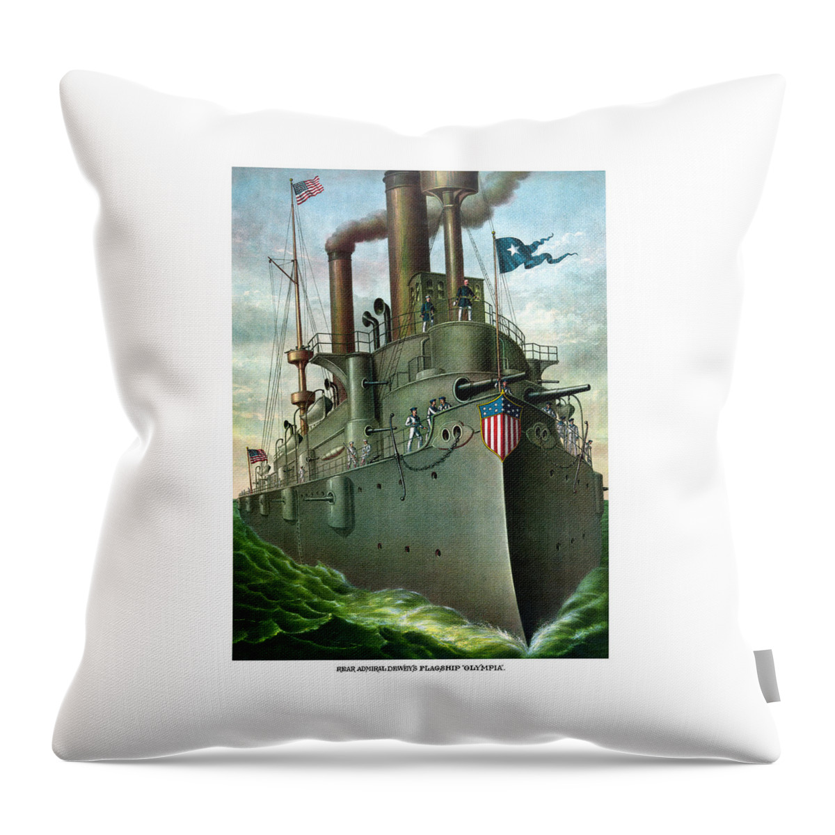 George Dewey Throw Pillow featuring the painting Admiral Dewey's Flagship Olympia by War Is Hell Store