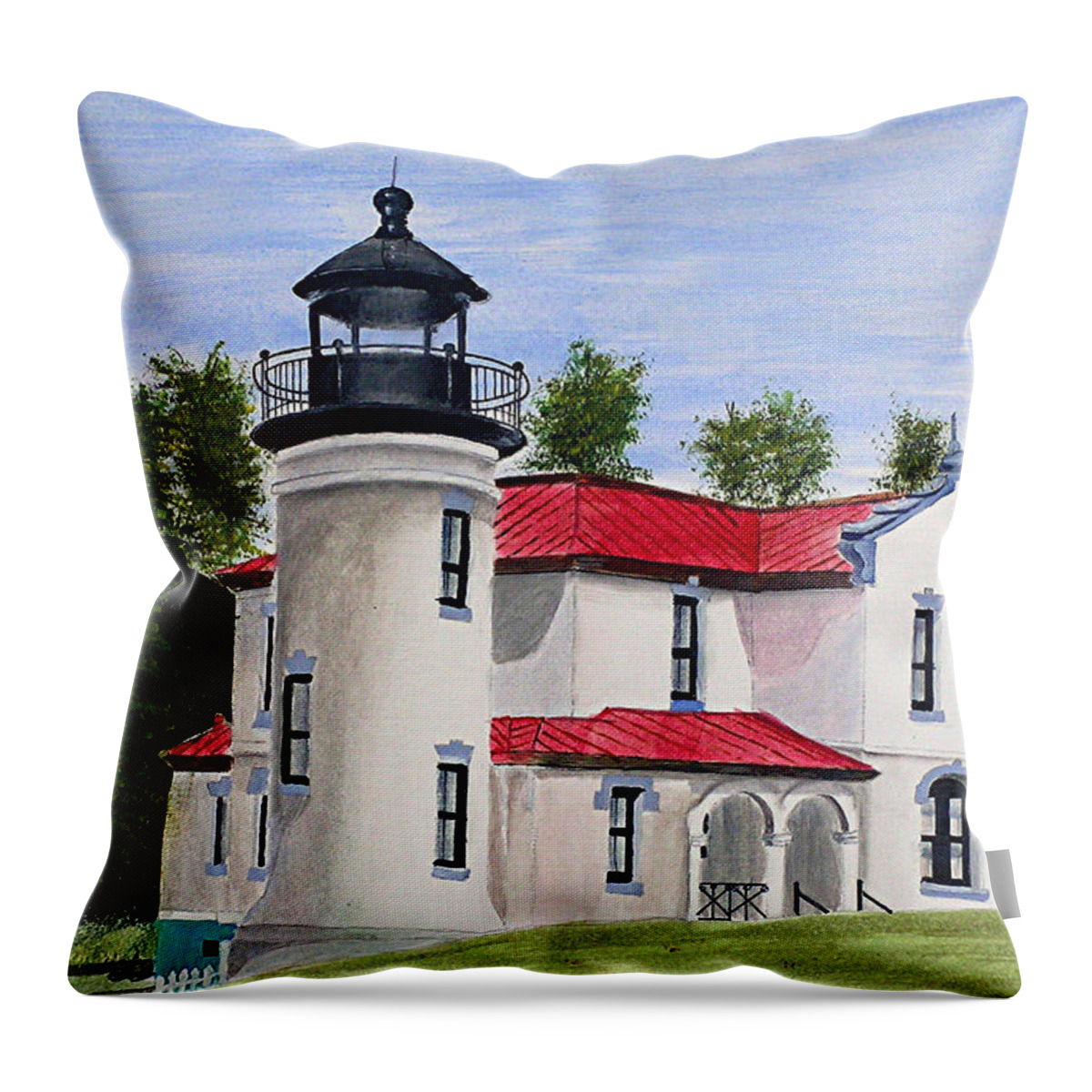 Painting Throw Pillow featuring the painting Admiralty Head Lighthouse by Mary Gaines