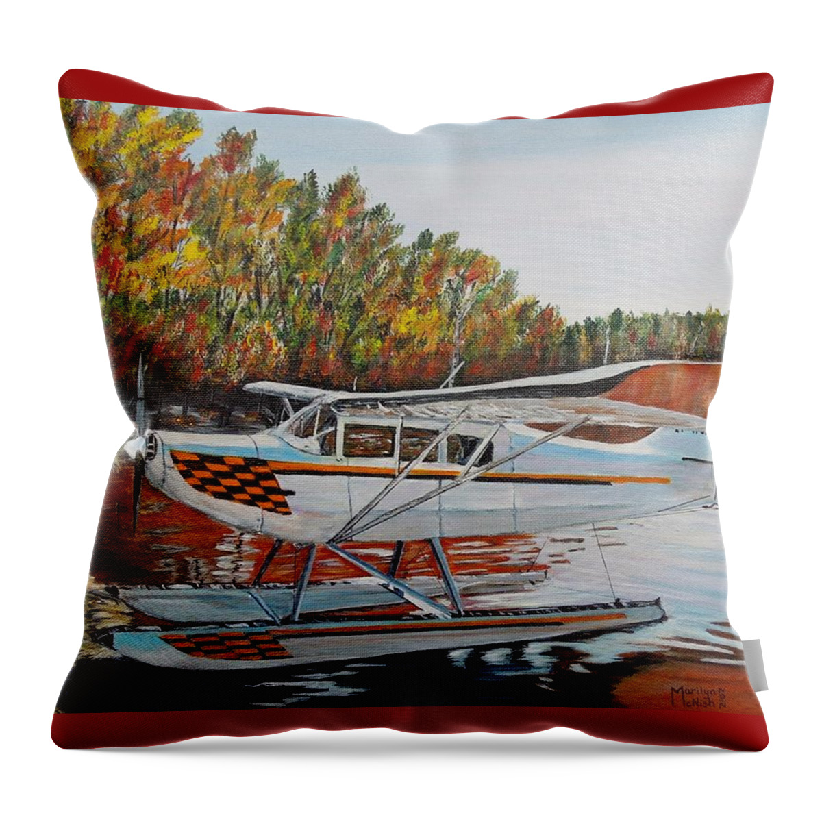 Aeronca Chief Float Plane Throw Pillow featuring the painting Aeronca Super Chief 0290 by Marilyn McNish