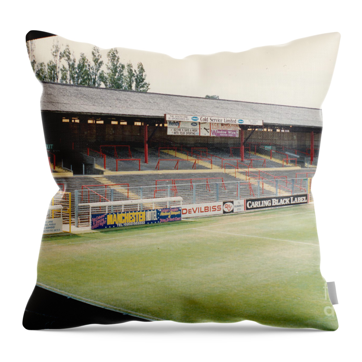 Afc Bournemouth Throw Pillow featuring the photograph AFC Bournemouth - Dean Court - SW Goal Terrace 1 - September 1990 by Legendary Football Grounds