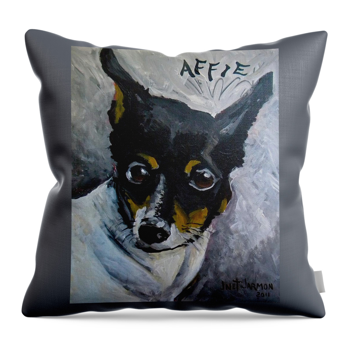 Dog Throw Pillow featuring the painting Affie by Jeanette Jarmon