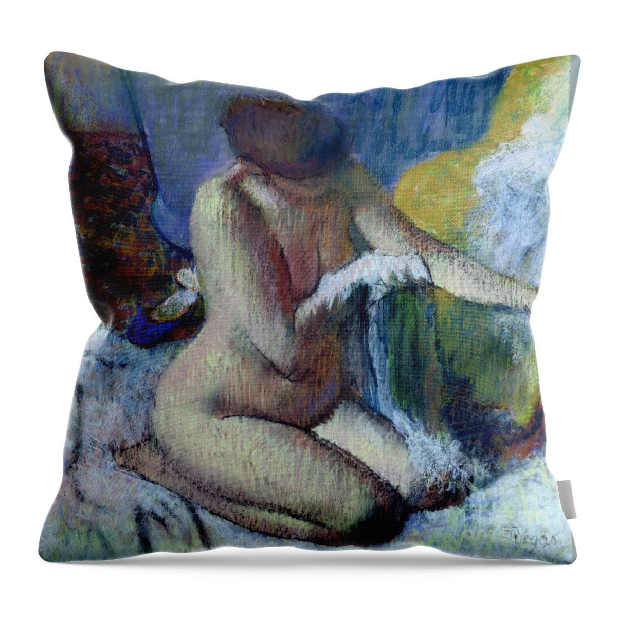 After Throw Pillow featuring the painting After the Bath by Edgar Degas
