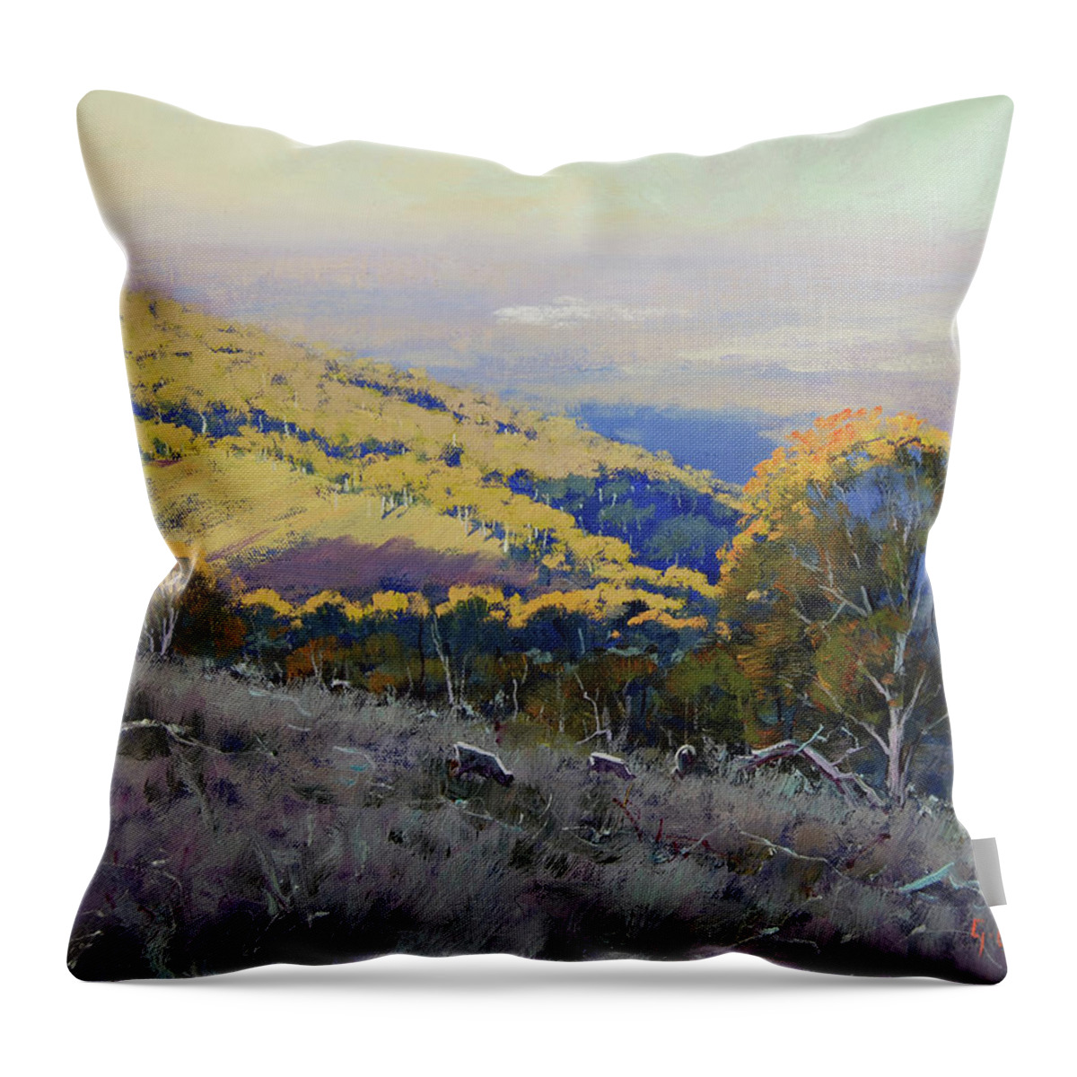Nature Throw Pillow featuring the painting Afternoon grazing Kanimbla by Graham Gercken