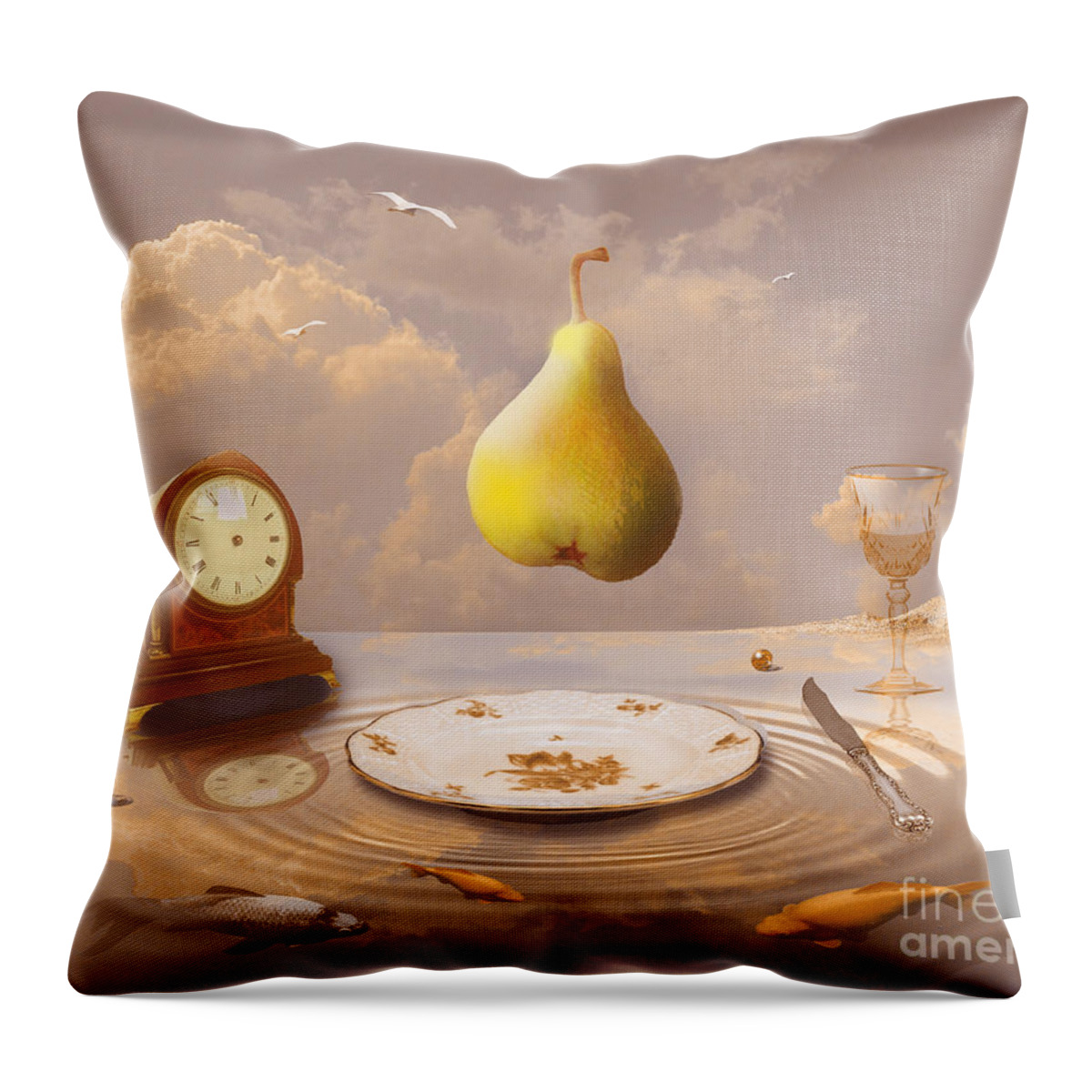 Surrealism Throw Pillow featuring the drawing Afternoon tea by Alexa Szlavics