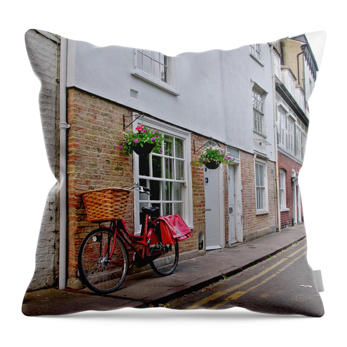 Cambridge Throw Pillow featuring the photograph Afternoon with a bike. by Elena Perelman