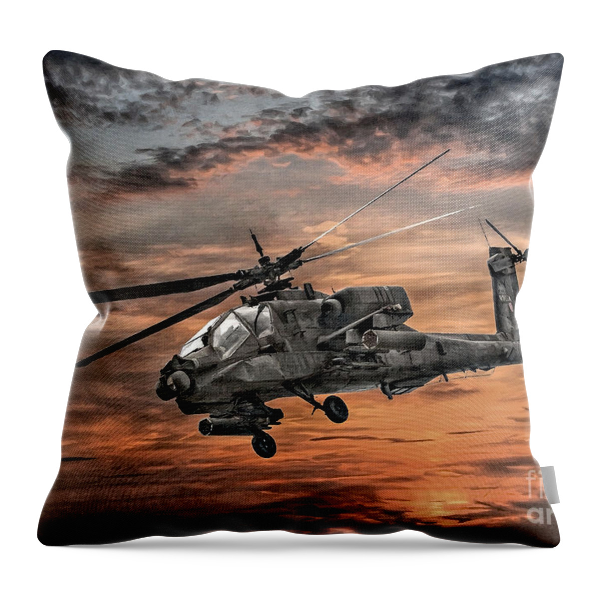 Apache Helicopter Throw Pillow featuring the digital art AH-64 Apache Attack Helicopter by Randy Steele