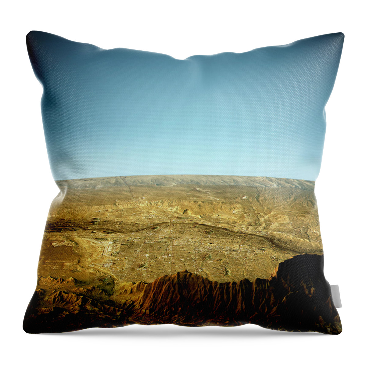 Albuquerque Throw Pillow featuring the digital art Albuquerque 3D View East-West Natural Color by Frank Ramspott