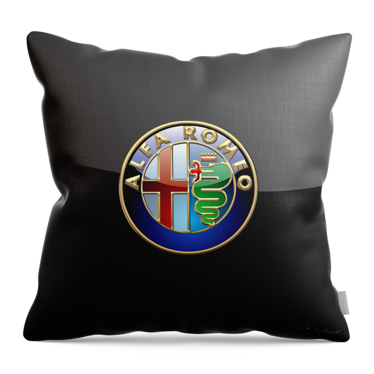 Wheels Of Fortune� Collection By Serge Averbukh Throw Pillow featuring the photograph Alfa Romeo - 3 D Badge on Black by Serge Averbukh