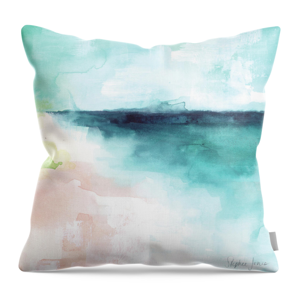 Beach Throw Pillow featuring the painting All is Calm by Stephie Jones