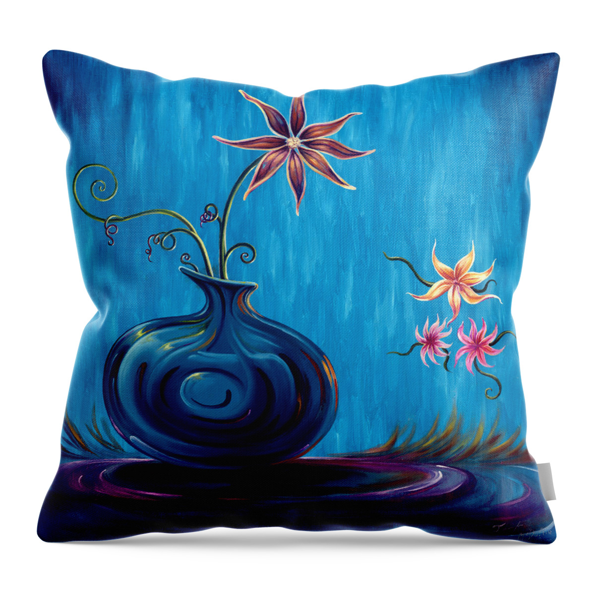 Fantasy Floral Scape Throw Pillow featuring the painting Aloha Rain by Jennifer McDuffie