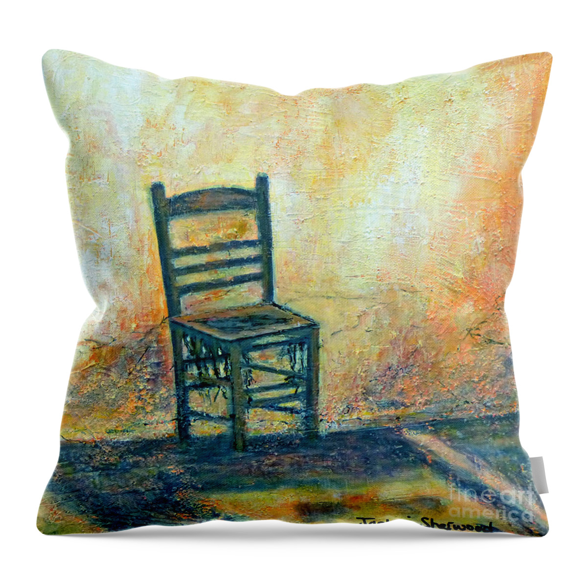 Greece Throw Pillow featuring the painting Alone Koroni by Jackie Sherwood