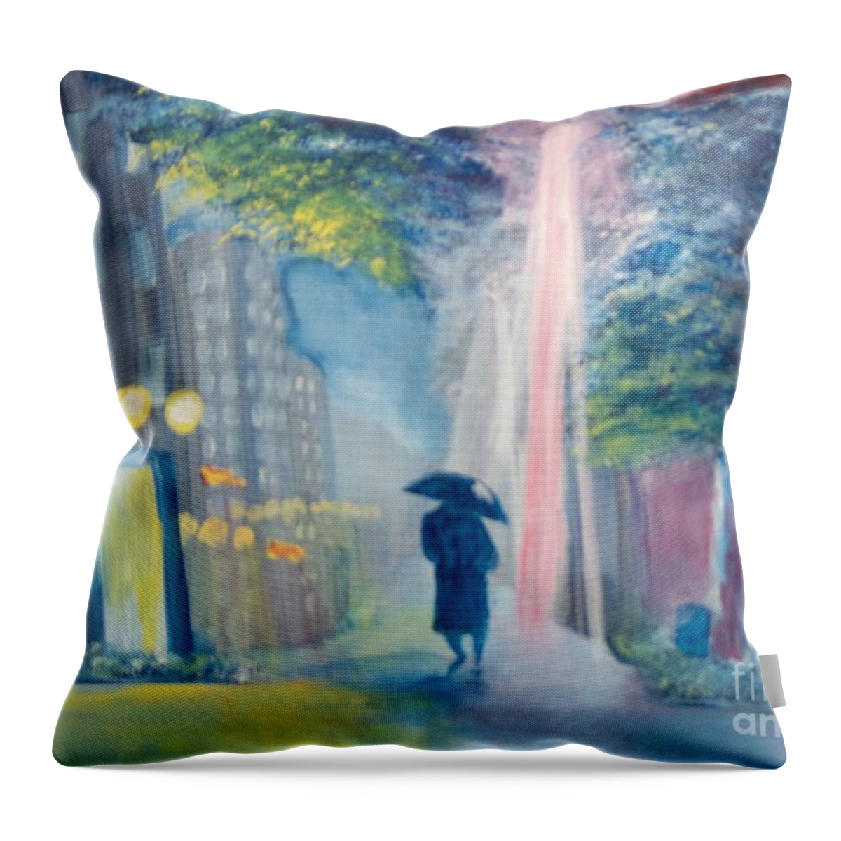 Cityscape Throw Pillow featuring the painting Alone by Saundra Johnson