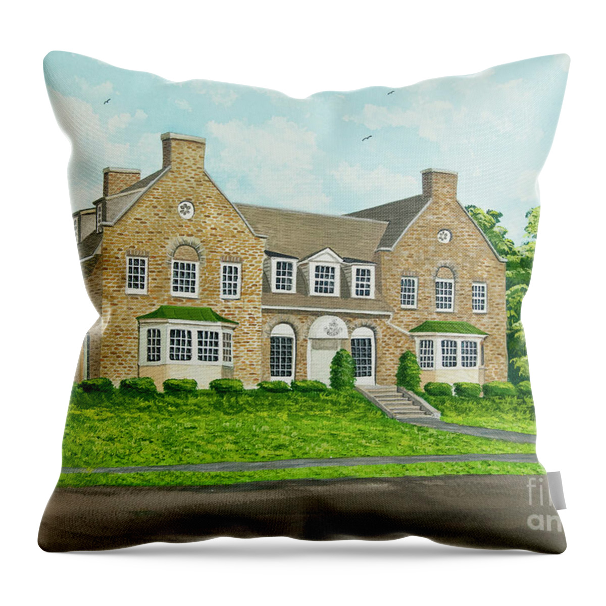 Colgate University Fraternity House Throw Pillow featuring the painting Alpha Tau Omega by Charlotte Blanchard