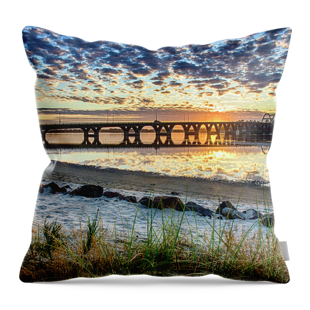 Waldport Oregon Throw Pillow featuring the photograph Alsea Bay Bridge Waldport Oregon by Donald Pash