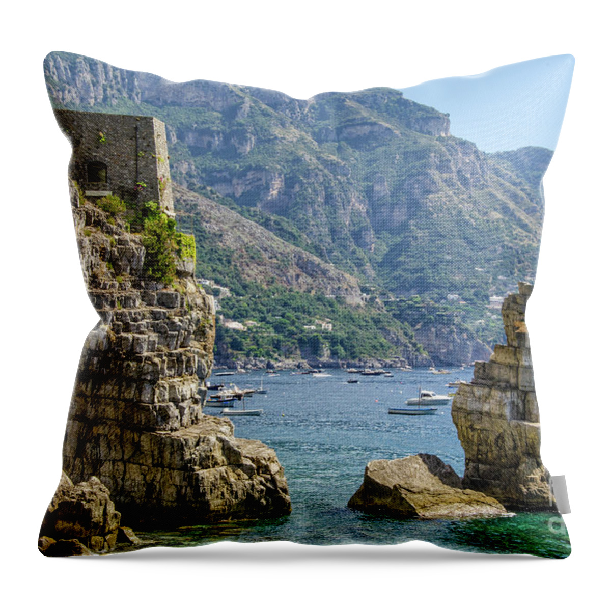 Positano Throw Pillow featuring the photograph Amalfi fortress by Maria Rabinky