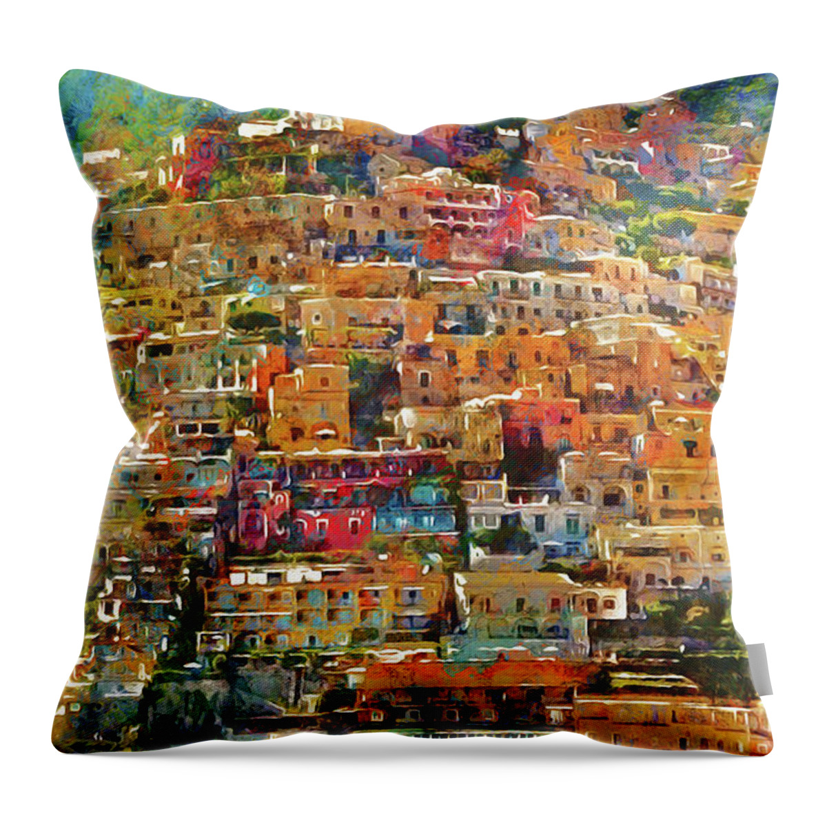 Italy Throw Pillow featuring the painting Amalfi, Italy - 02 by AM FineArtPrints
