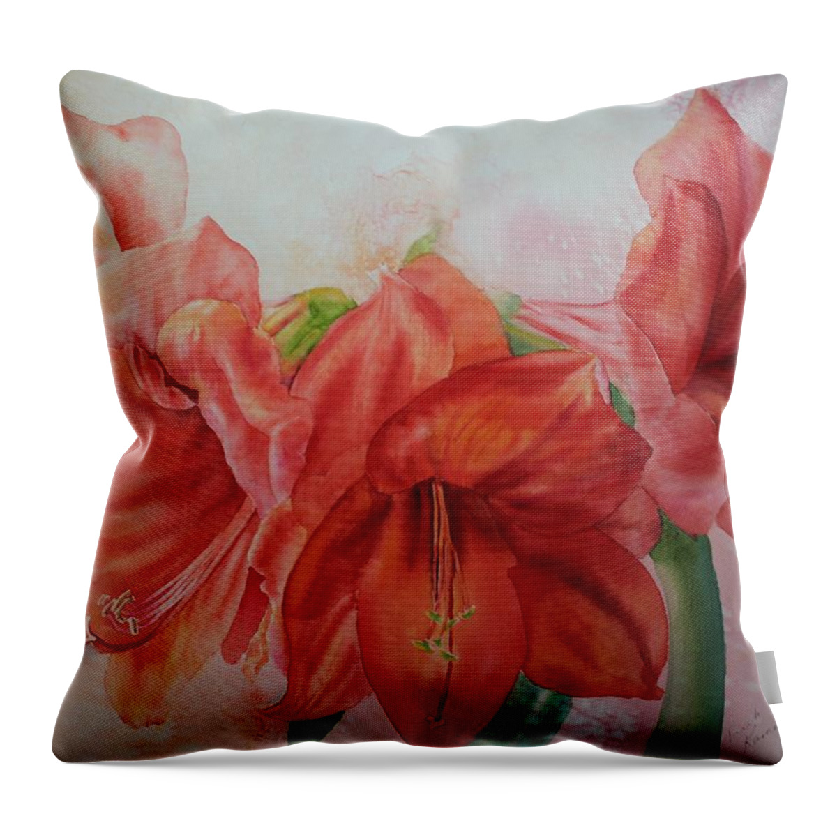 Flowers Throw Pillow featuring the painting Amarylis by Ruth Kamenev
