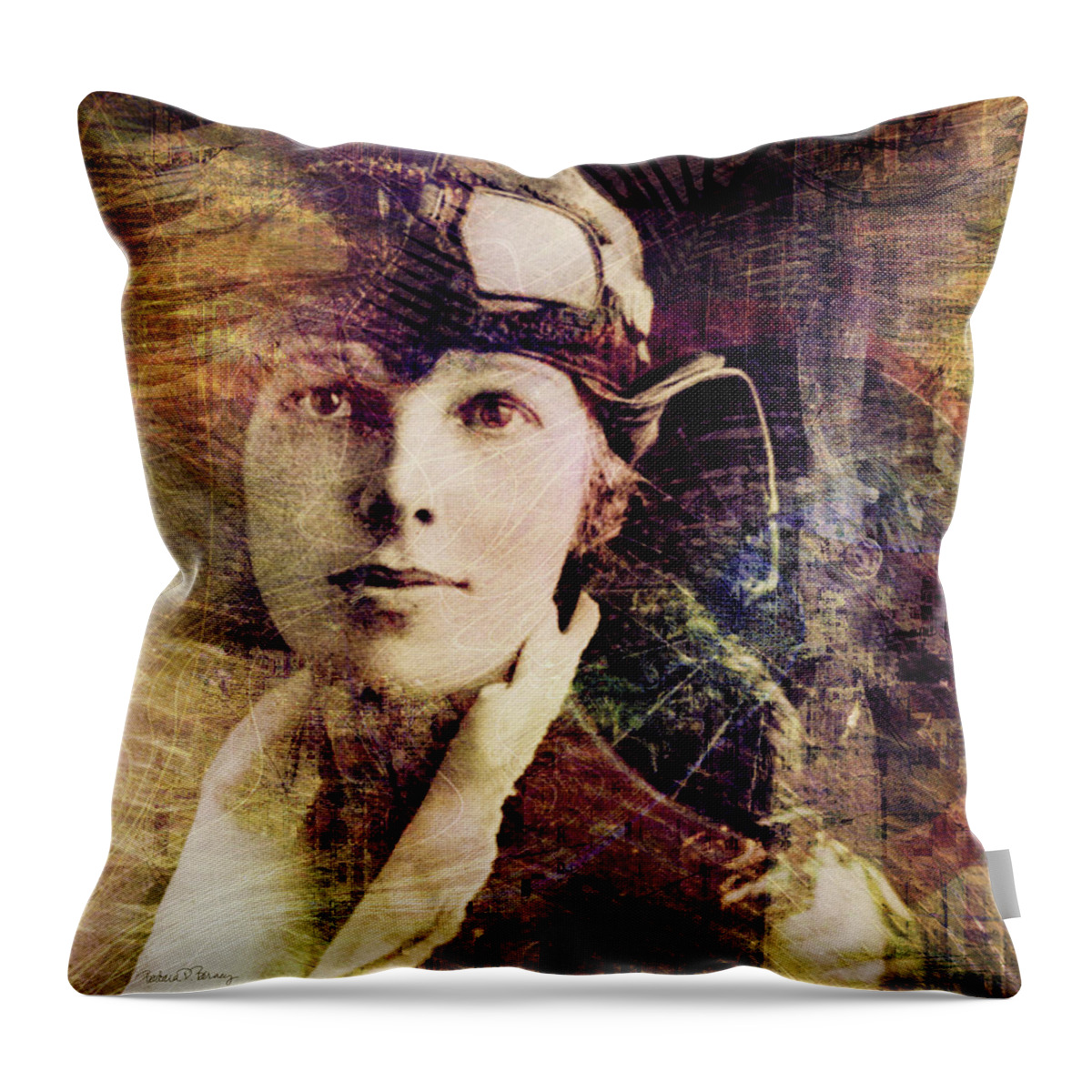 Amelia Earhart Throw Pillow featuring the digital art Amelia by Barbara Berney