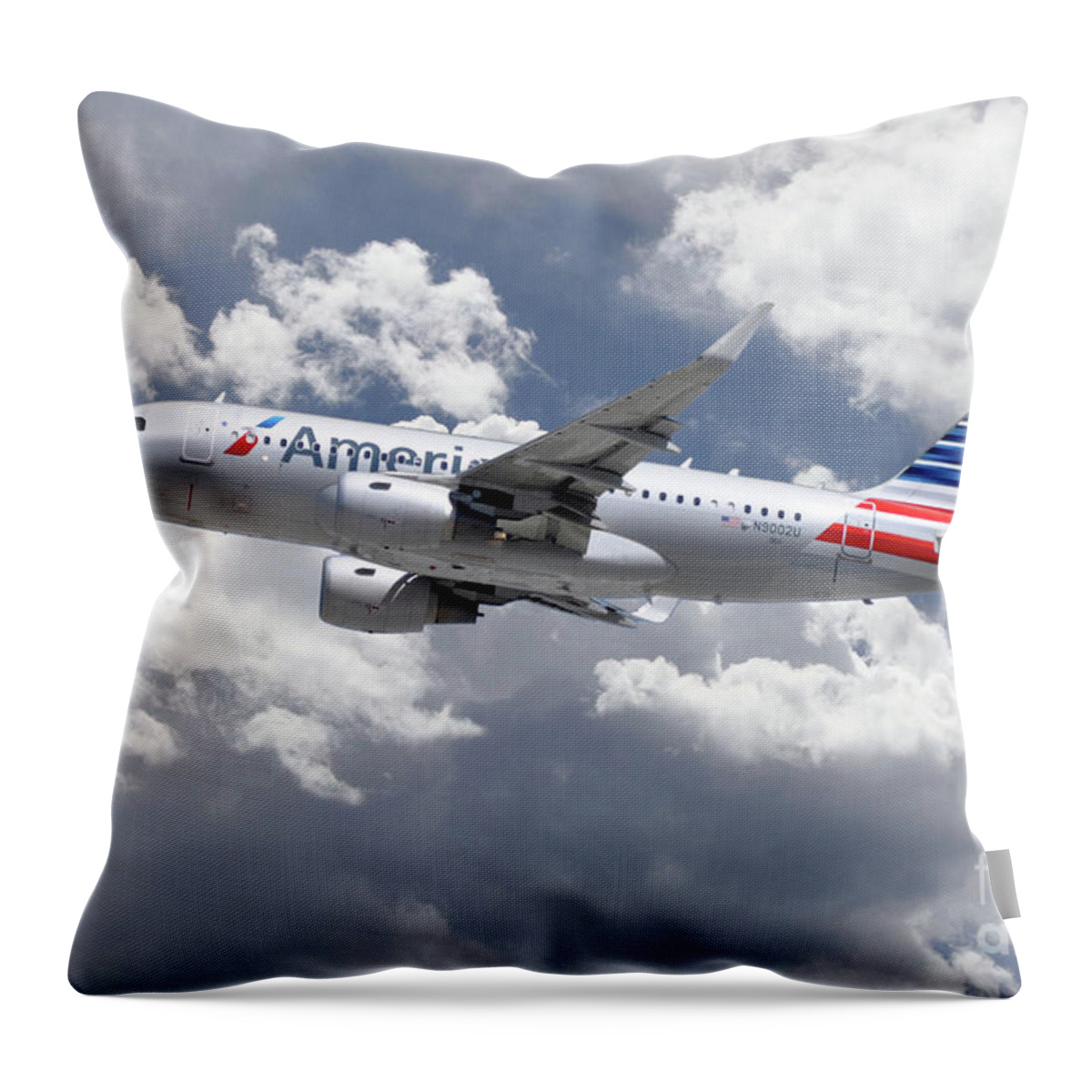 Airbus Throw Pillow featuring the digital art American Airlines Airbus A319 by Airpower Art