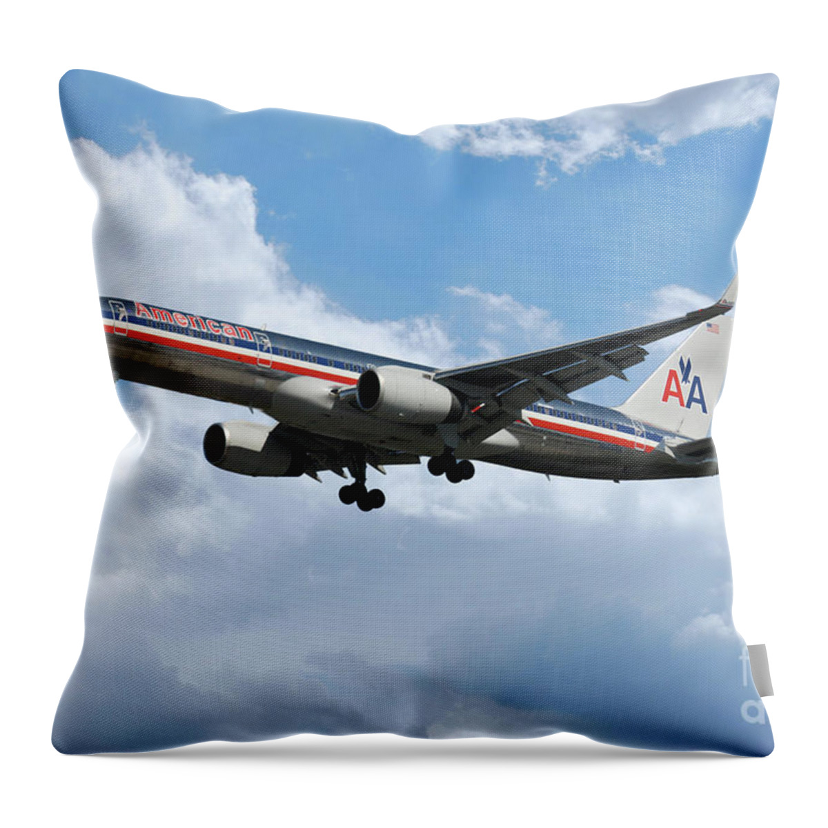 Boeing Throw Pillow featuring the digital art American Airlines Boeing 757 by Airpower Art