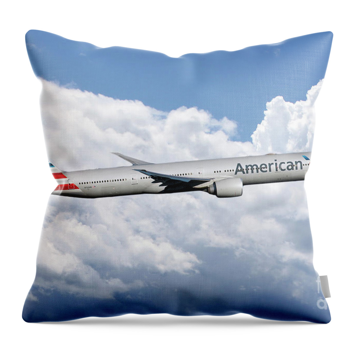 American Throw Pillow featuring the digital art American AIrlines Boeing 777 by Airpower Art