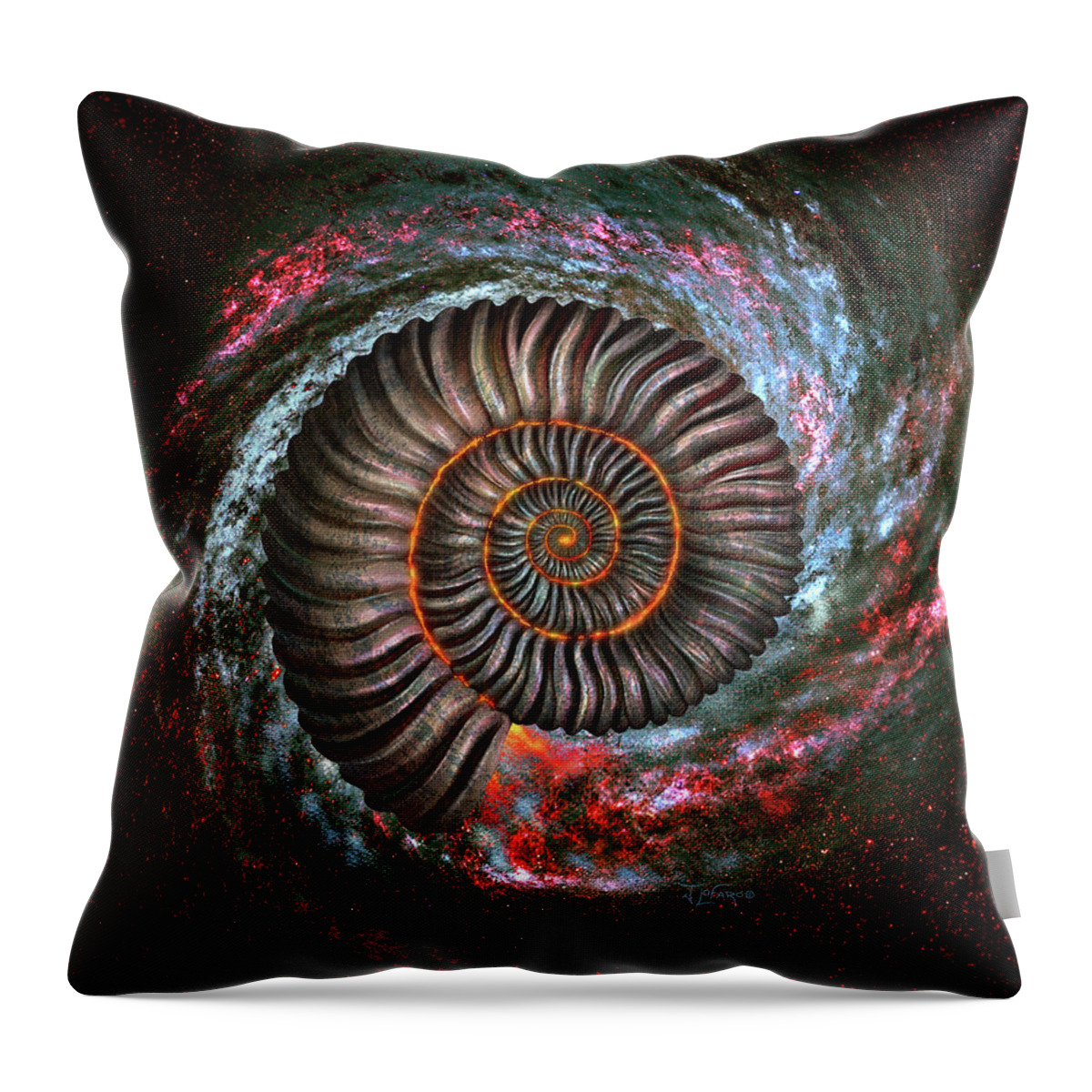 Ammonite Throw Pillow featuring the digital art Ammonite Galaxy by Jerry LoFaro