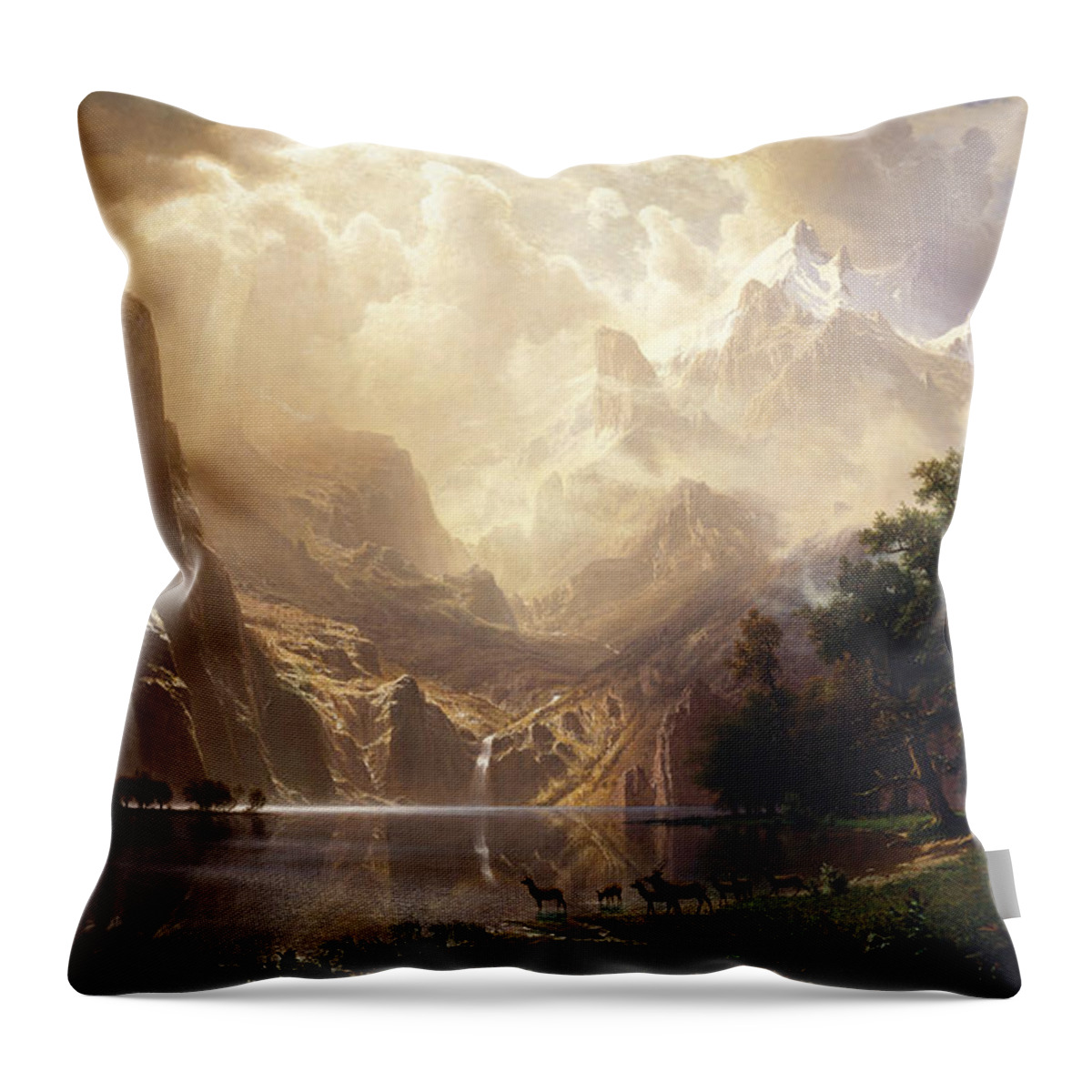 Albert Bierstadt Throw Pillow featuring the painting Among the Sierra Nevada by Albert Bierstadt