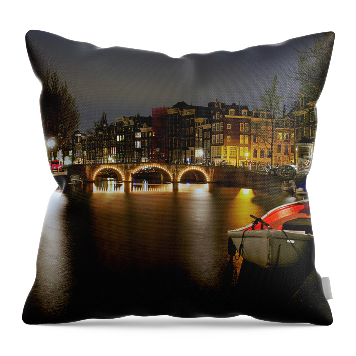 Amsterdam Throw Pillow featuring the photograph Amsterdam at Night by Peter Kennett