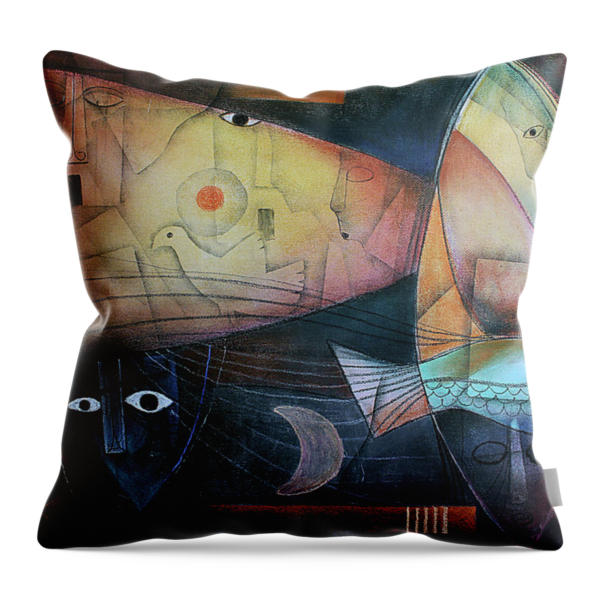 Soweto Fine Art Throw Pillow featuring the painting Ancient Ones by Winston Saoli